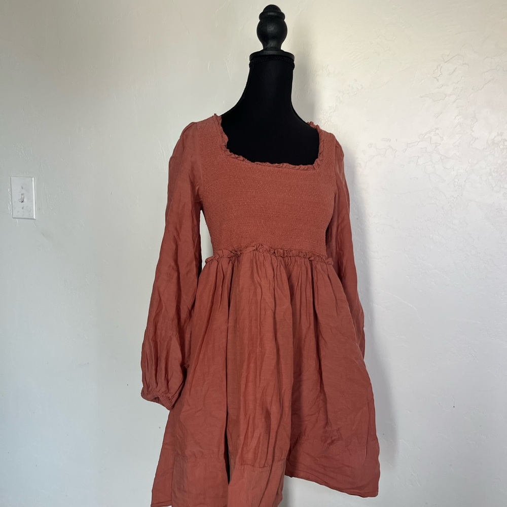 Anthropologie Erin Fetherston Babydoll Summer Dress Terracotta Scandi Girl Boho - Picture 2 of 9